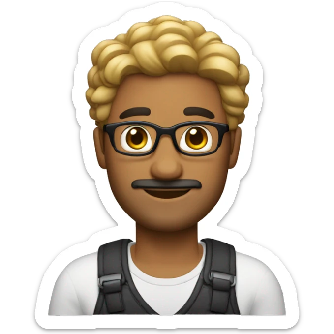 Hombre 30 años, cabello negro y algunas canas, con lentes, pelo corto, sin barba, sin bigote, con chompa sticker