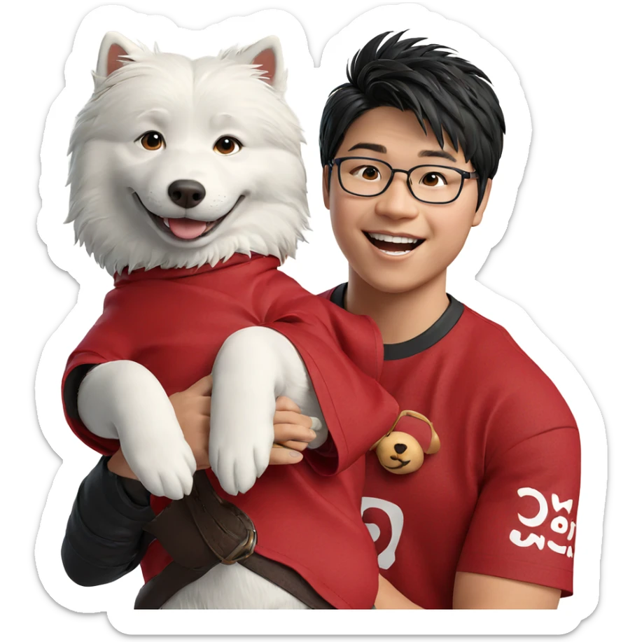 boy with dog smiling sticker