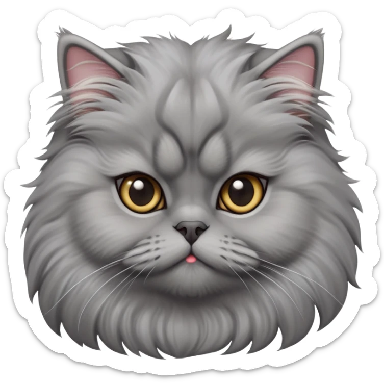 cinematic-adorable-big-eyed-fluffy-grey-persian-cat-portrait-emoji,-head-tilted-playfully-with-a-sweet-expression,-fluffy-grey-fur,-simplified-yet-irresistibly-cute-features-with-large,-expr sticker