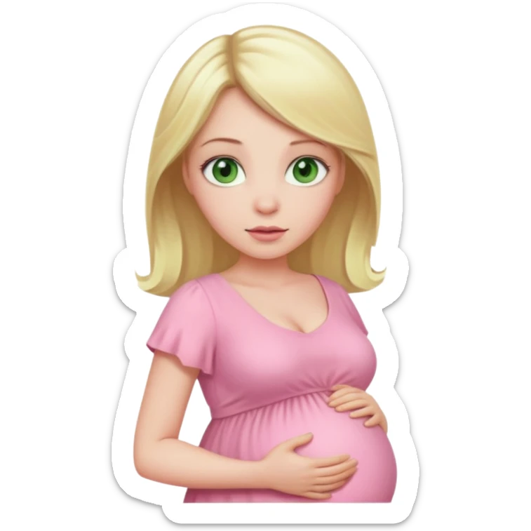 blond pregnant woman in pink pale dress with green eyes sticker