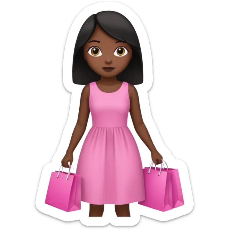 Uma menina morena cabelo liso preto olhos puxados fazendo compra com sacolas rosas  sticker