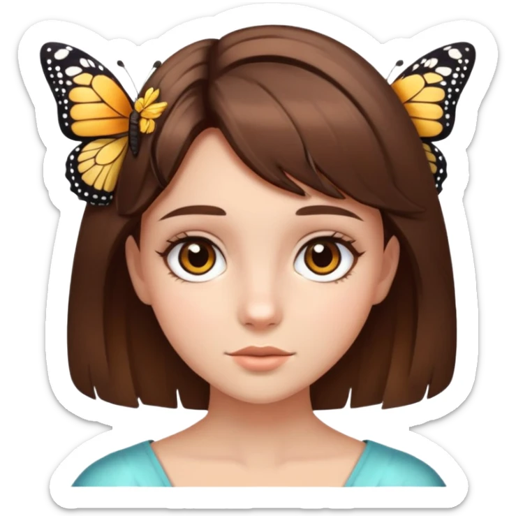 Girl with brown hair, brown eyes and butterfly haircut sticker