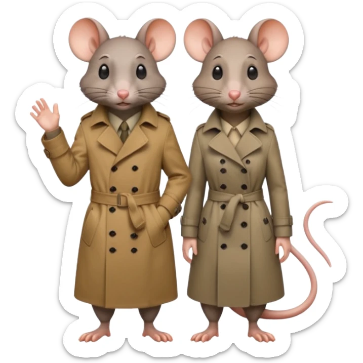 A male rat and a female rat wearing a trench coat sticker
