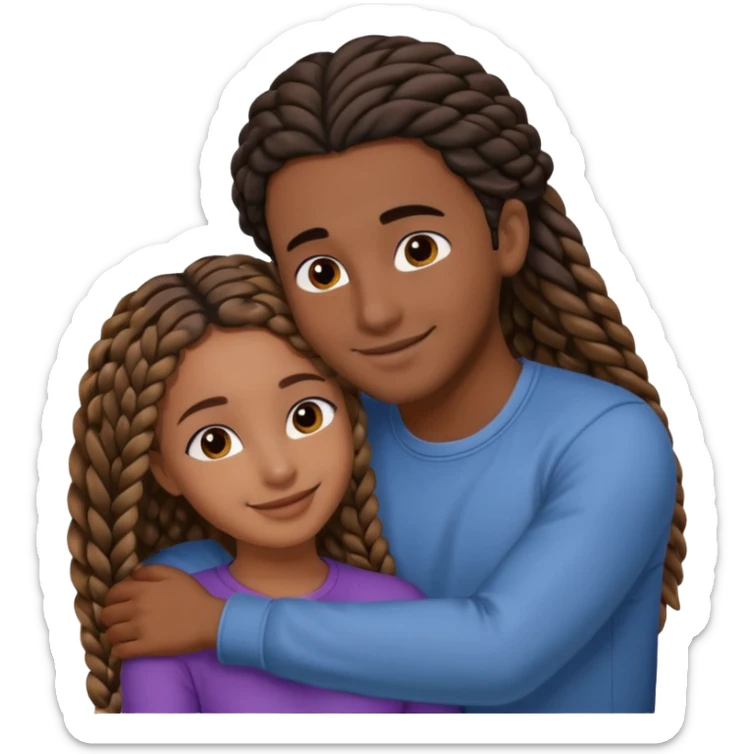 dark skin, black girl with black and brown braids, hugging her middle eastern boyfriend with wavy straight brown hair and medium to light skin sticker
