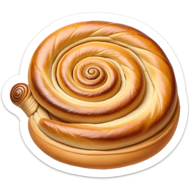 Cinematic delicate escargot pastry, spiral shape with layers of buttery dough, caramelized edges, rich golden-brown tones, elegant and inviting. sticker
