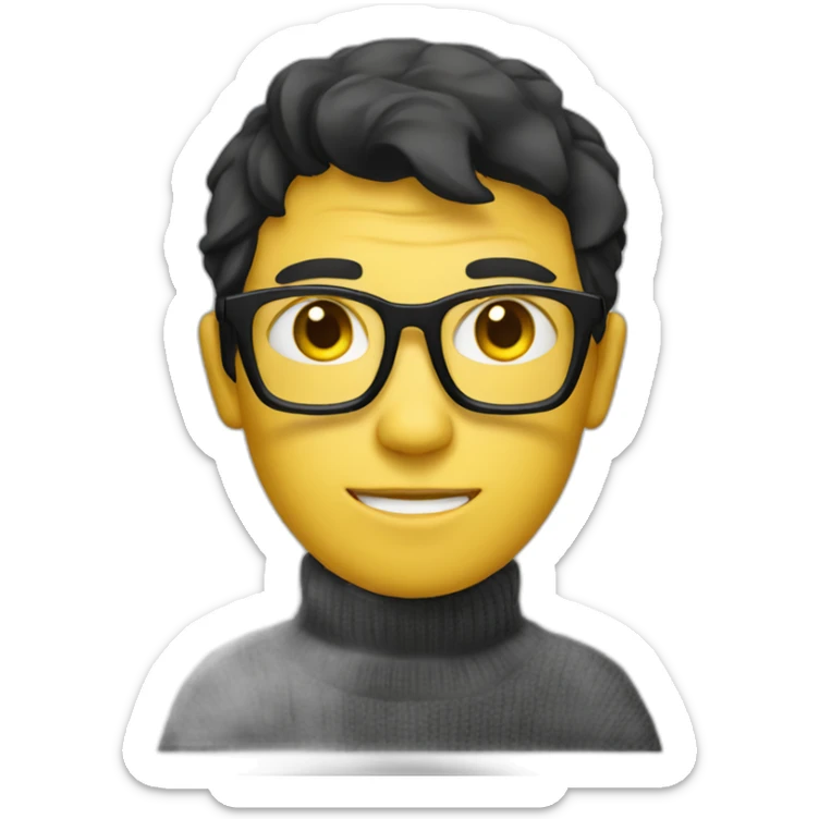 White man with yellow tinted glasses and black hair in a jumper sitting on a chair sticker