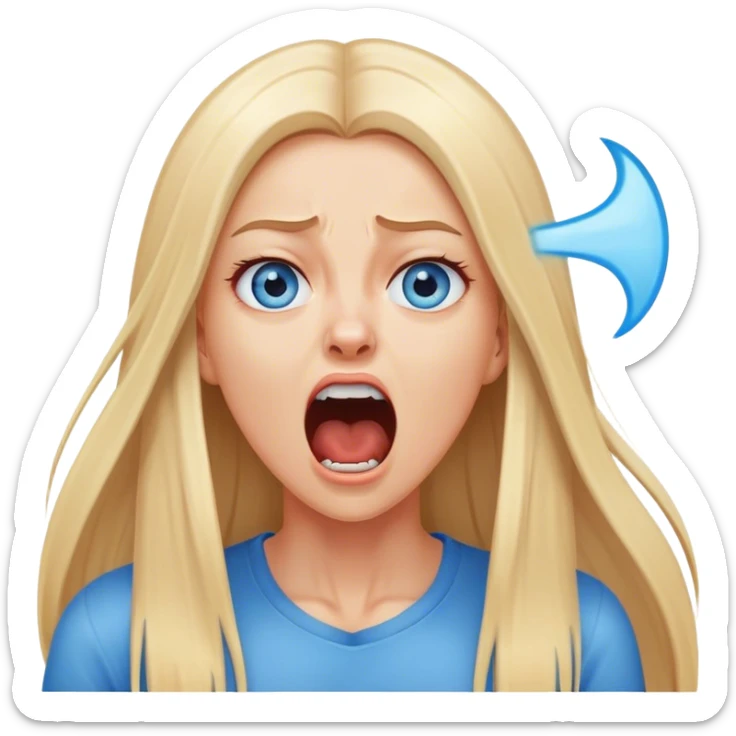 beautiful white girl with long straight blonde hair blue eyes screaming yelling in pain sticker
