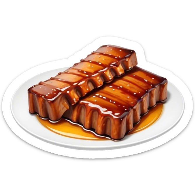 Honey Glazed BBQ Ribs Cinematic Realistic Honey Glazed BBQ Ribs Dish Emoji, depicted as a small portion of tender, honey-glazed ribs with a sticky, smoky finish, rendered with rich textures and warm, dynamic lighting. sticker