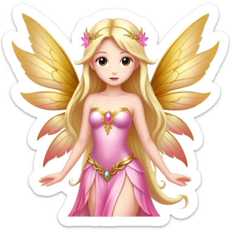 big wings, sun, gold, pink , Beautiful, fairy, long hair sticker