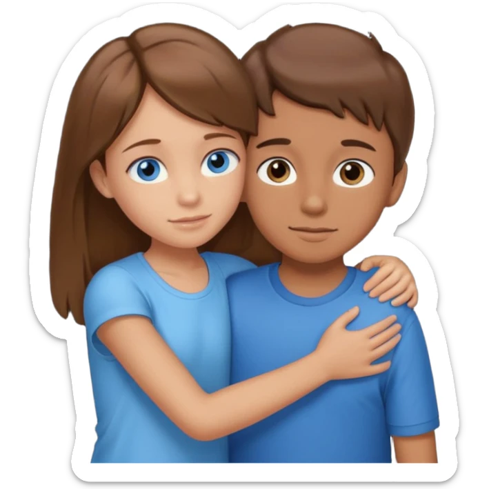 A big sister hugging her little brother brown hair and blue eyes sticker