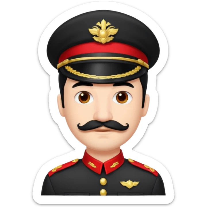 Voici ma recherche Homme cheveux noirs moustache carré uniforme noir et rouge sticker