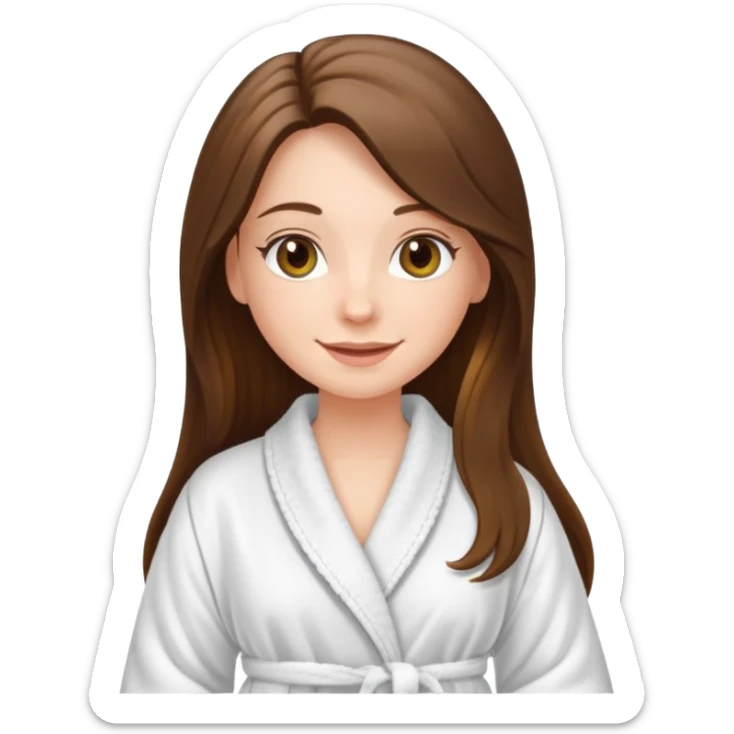 happy white long brunette hair girl with hazel eyes in a bathrobe  sticker