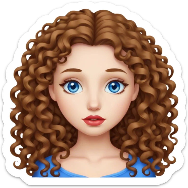 girl with lush, long, curly hair, big lips and blue eyes sticker