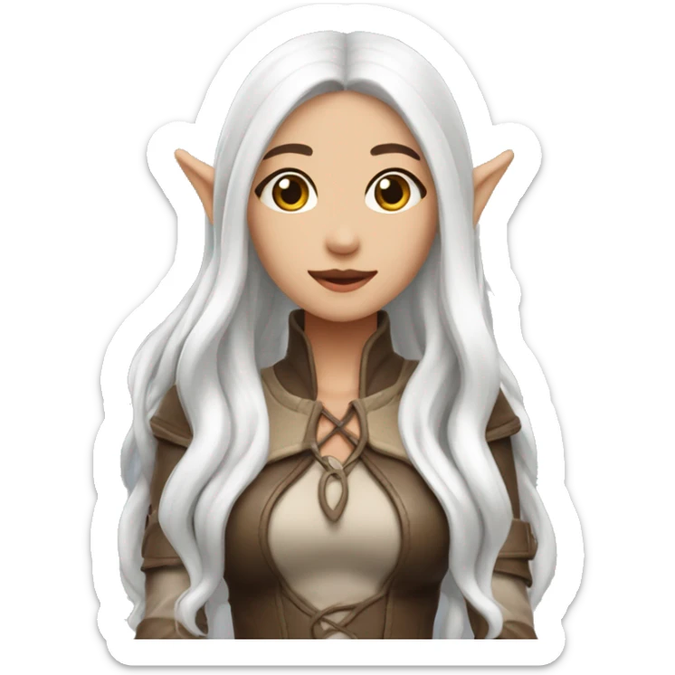 Asian feminine full body slim long white hair elf leather costume sticker