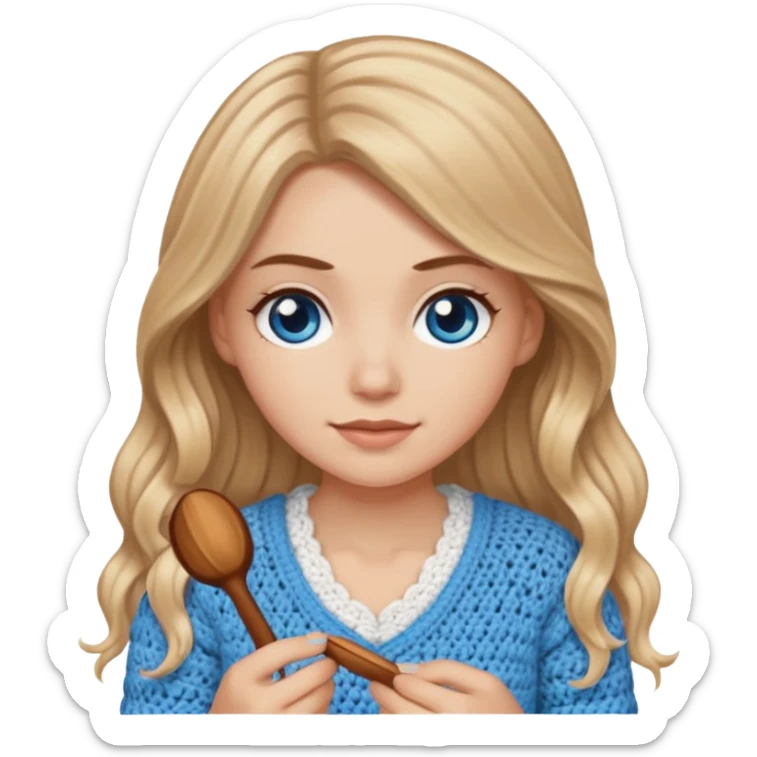 White Girl with long light brown slightly blonde ish hair and blue eyes who likes crocheting sticker