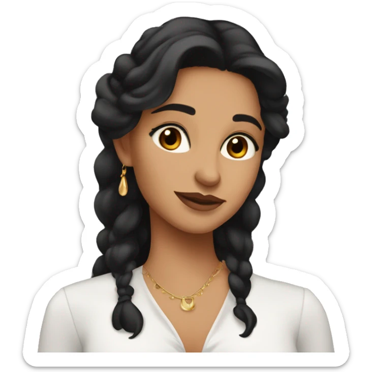 girl with long and dark hair, brown eyes in classic black clothes with earrings - mirrors of Venus sticker