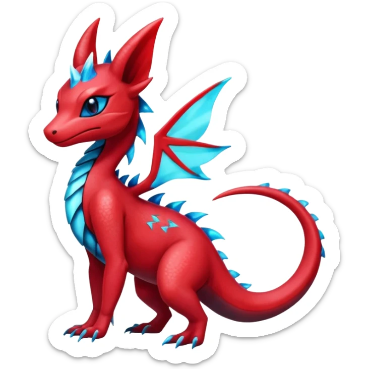 Shiny Sparkly Red Colorful Dark Shiny Exotic Salandit-Aurorus-Glaceon-Fakémon-hybrid-creature (full body)  sticker