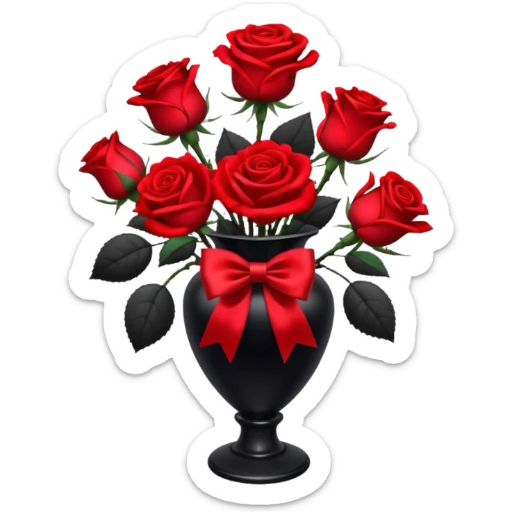 Colorshifting Red to black color roses, lush boutique in tall vase, with a large satin bow, still life sticker