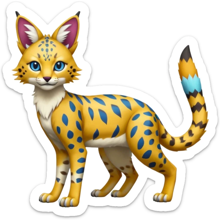 Colorful Bobcat-Vernid-Sergal-Serval-Genet-Pokémon-Digimon-Fakémon-fusion-hybrid-creature sticker