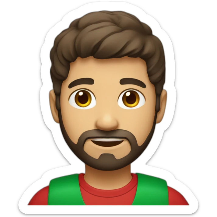 italian boy with red t-shirt, defined beard and dark brown short straight hair sticker