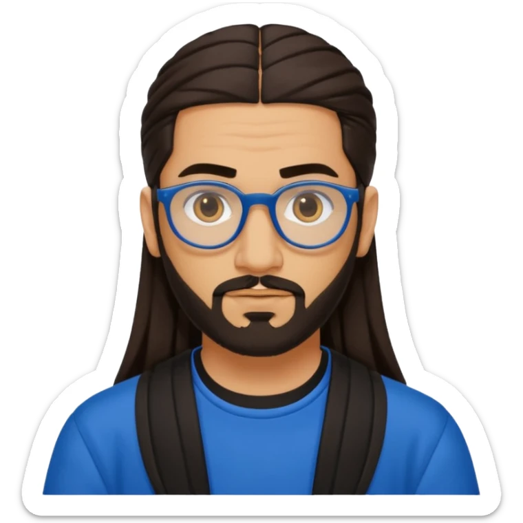 Hassan B from Ali G Indahouse with dark brown long hair and short beard, blue and black outfit sticker