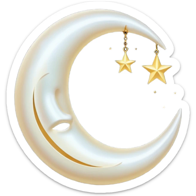 “A luxurious ultra-detailed 3D crescent moon with a high-gloss pearlescent surface, smooth reflective texture, soft glowing rim light, cinematic studio lighting, subtle light bloom, realistic depth and curvature, elegant and magical mood, floating in dark space, minimal composition,  sticker