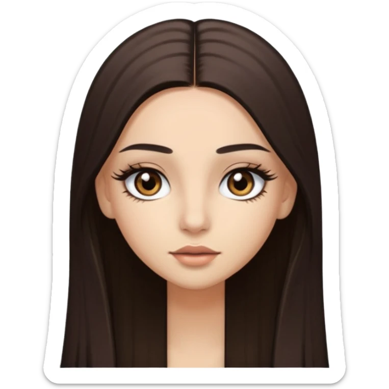 long straight hair dark brown eyes and long lashes with and light  skin sticker