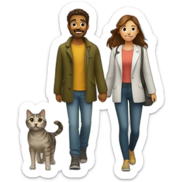 a couple of dog and cat phd student walking in park with dress sticker