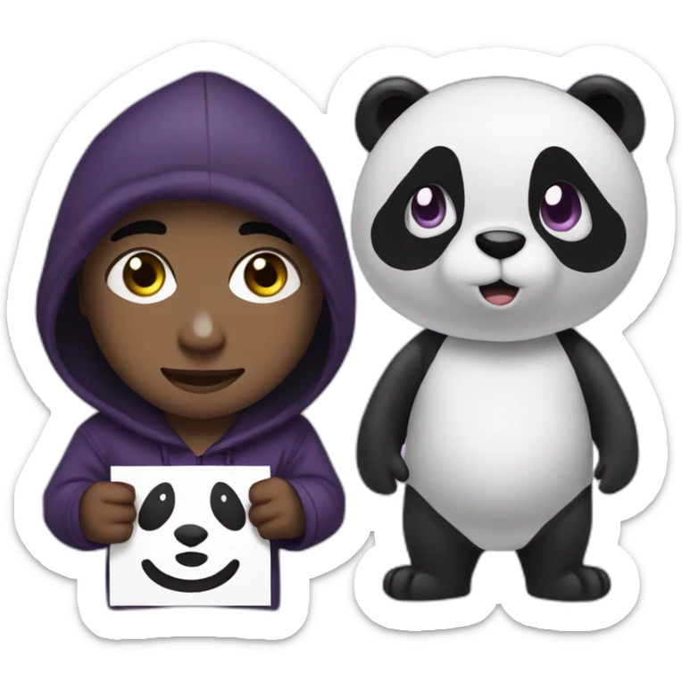 Purple pupil boy with panda hoodie holding sign with segs word sticker