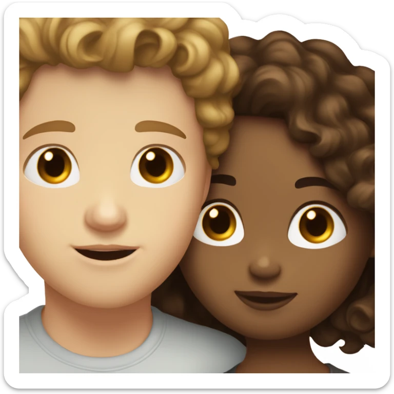 white girl with wavy brown long hair kissing a white boy with short curly brown hair sticker