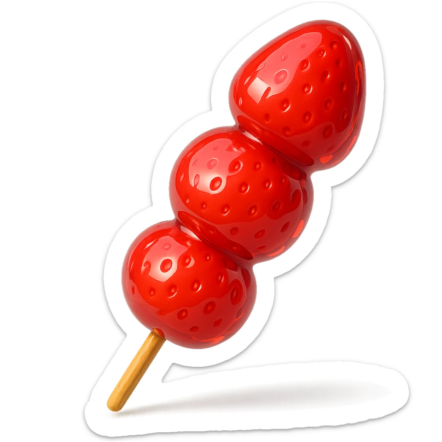 glossy red candied strawberry skewers (Tanghulu) with a crystal-clear sugar coating, realistic, no electronic or tech elements sticker
