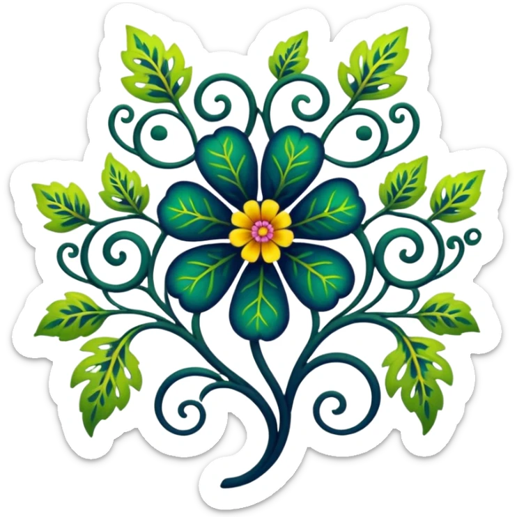 dark colorful filigree design, leaf shapes, flower shapes, nature shapes, toxic nature, toxic plants sticker