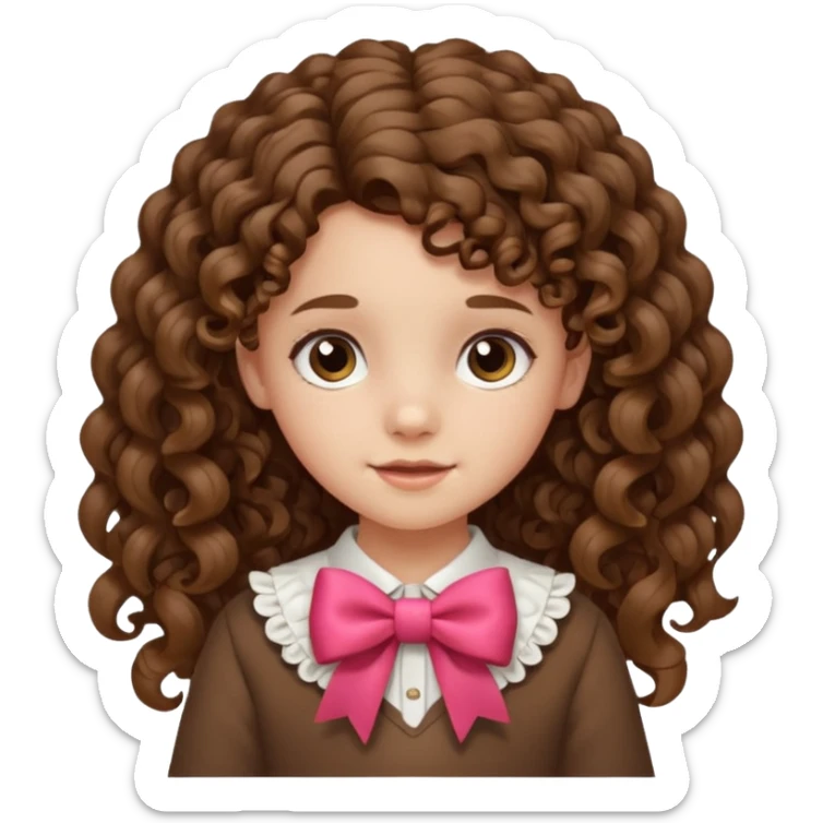 brown ten year old girl  with curly long hair with a bow  sticker