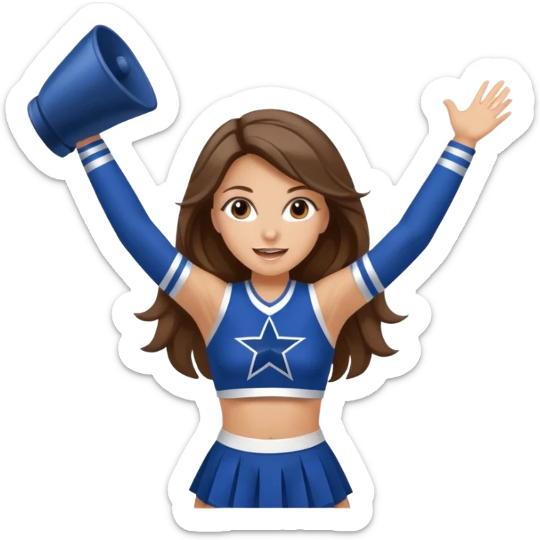 white happy long haired brunette girl hazel eyes in dallas cowboy cheerleader outfit cheering sticker