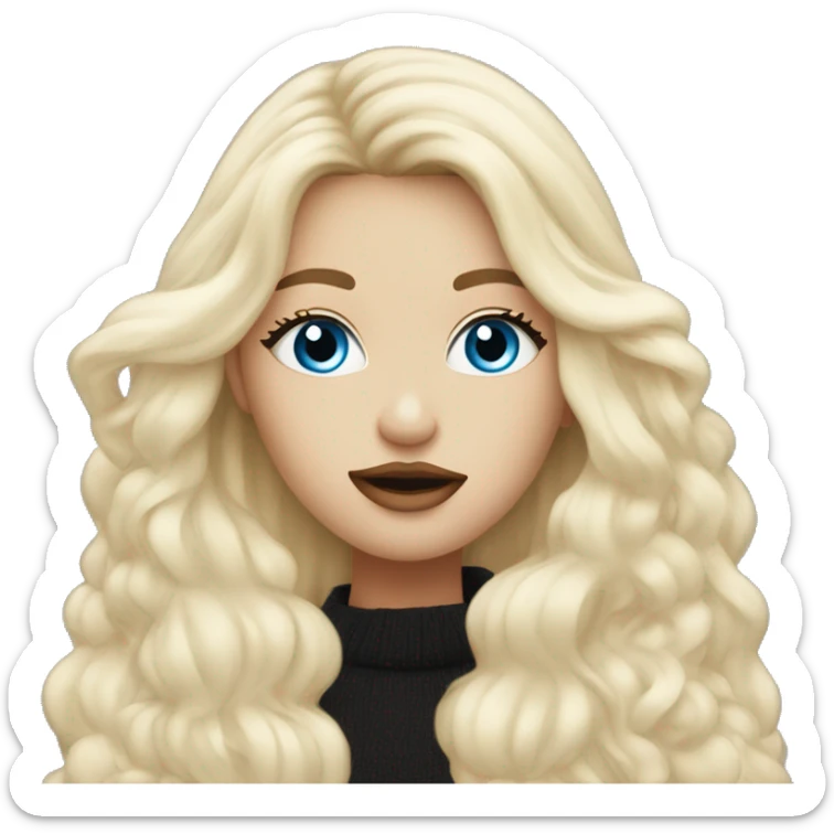 long blonde hair blue eyed girl wearing winter white blowing a kiss sticker