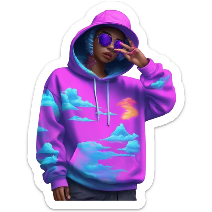 Multicoloured neon Vaporwave person smoking wearing hoodie dancing hip hop bucket hat tropical Skater fashion aesthetic baggy clothes graphic t shirt 420 sticker