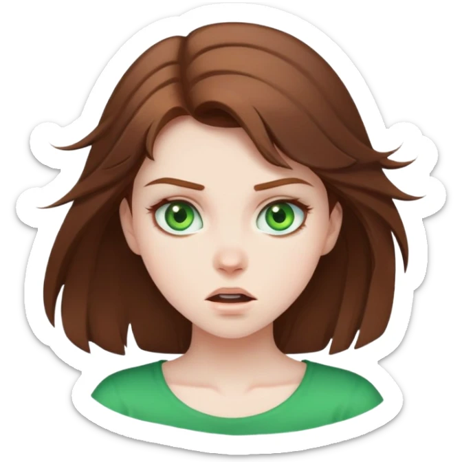 Girl with brown hair and green eyes crashing out sticker