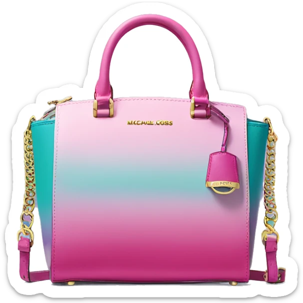 Realistic isolated bubblegum pink ,teal,and light purple ombre Michael Kors satchel purse.  sticker