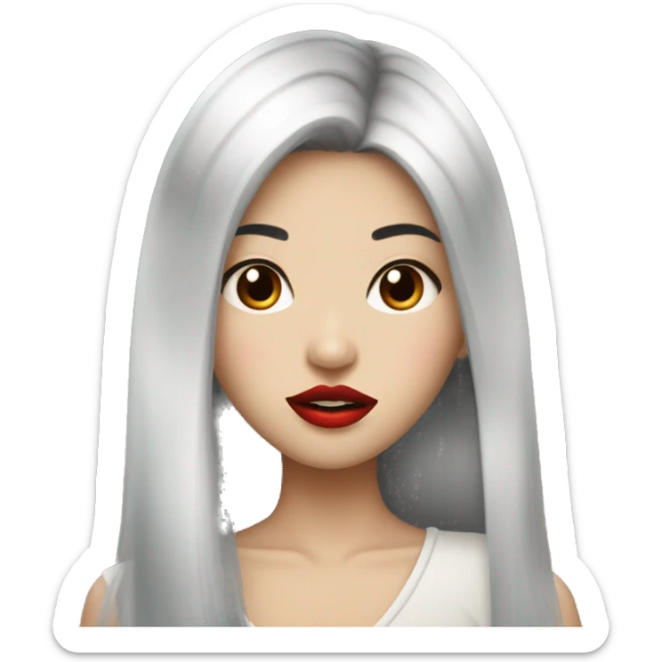 asian girl with sliver midle hair, big lips, long lashes, red lips sticker
