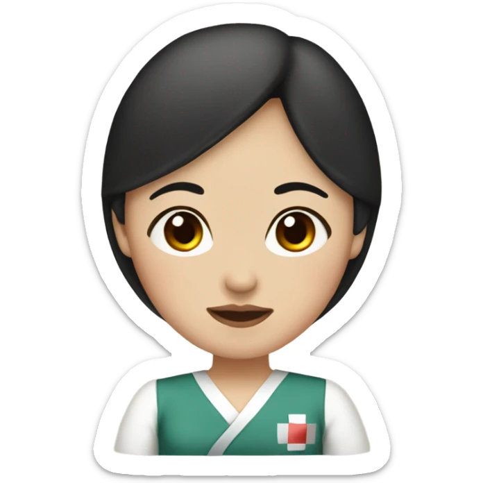 Pregnant Mexican/Japanese nurse, brown eyes, nose ring, dark red/black hair sticker