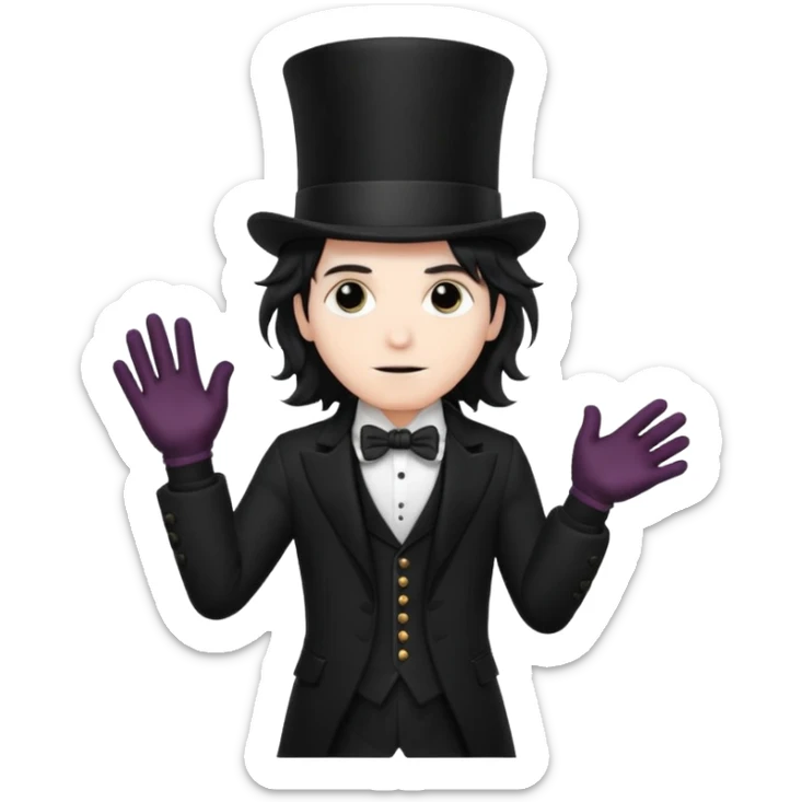 Male Goth with Top Hat
 Wavy shoulder-length hair, white skin, black suit and gloves, pale skin tone. sticker