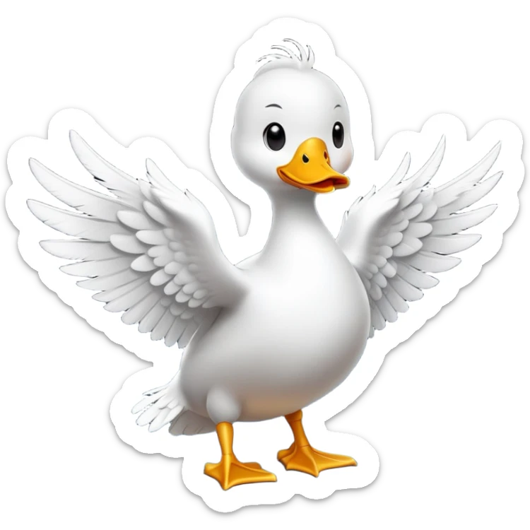 cinematic-[white duck]-realistic-full-body-perched-emoji,-wings-tucked-neatly,-head-tilted-dramatically,-sleek-[white]-feathers,-simplified-yet-realistic-focused-features,-highly-detailed,-glowing-with-an-almost-sarcastic-glow sticker