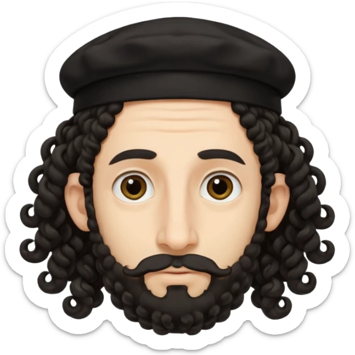 jewish jew man's face, wearing a tiny black kippah and 2 curly long hair strands near the ears, big nose, only face, no body sticker