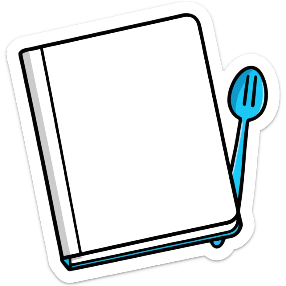 Closed cookbook with a fork and spoon symbol on the cover – collection of recipes sticker