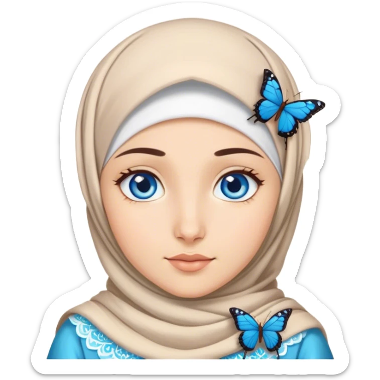 Turkish beautiful finish Konya girl blue eyes with hijab and butterfly dress sticker