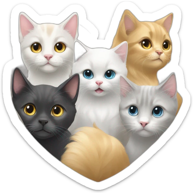 Golden retriever, white cat and dark grey cat in a heart sticker