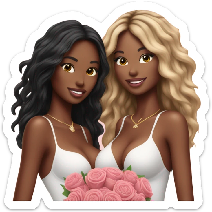 Realistic Photo of 2 Victoria secret models pregnant posing with flowers sticker