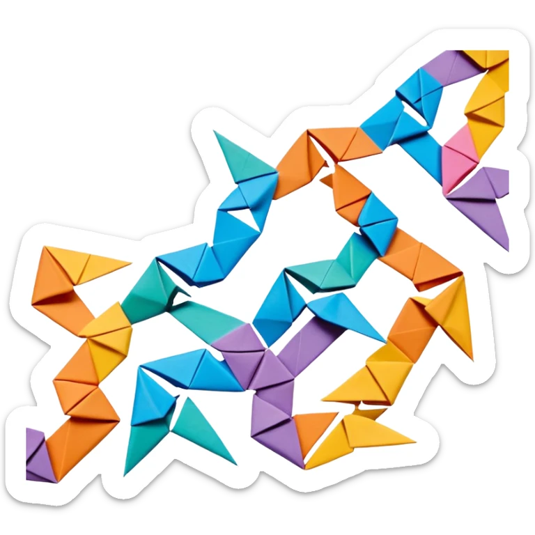 3D render of Paper Doll Chain entirely of folded origami paper, sharp creases, cardboard texture, matte finish, visible paper grain, craft aesthetic,emoji style, isolated on white background --v 6.0 sticker