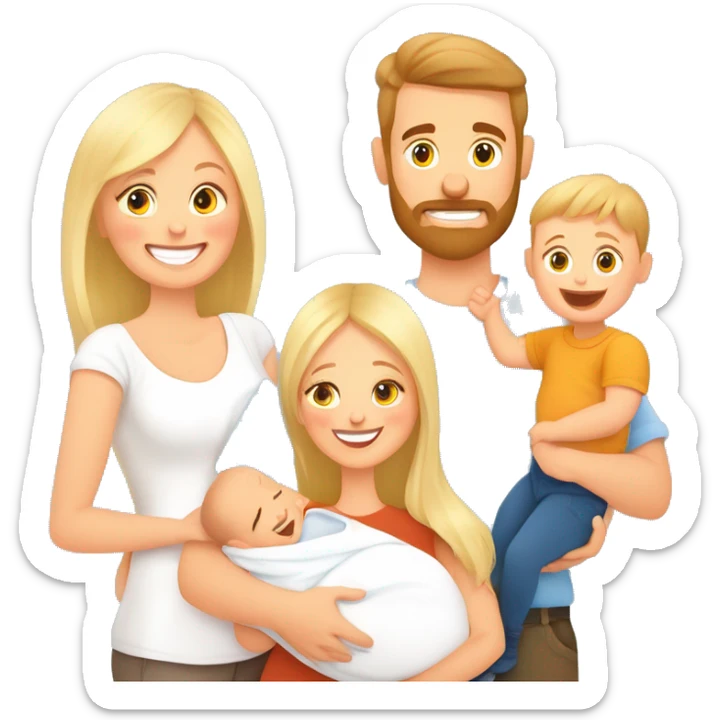 Happy white family with newborn baby. Young parents and newborn son in hands. Mother, father holding infant together with love. Parenthood concept. Flat illustration isolated on white background. sticker