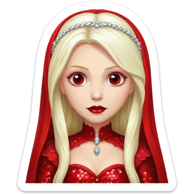 Bride of Dracula with long platinum blonde hair, red sequin outfit sticker